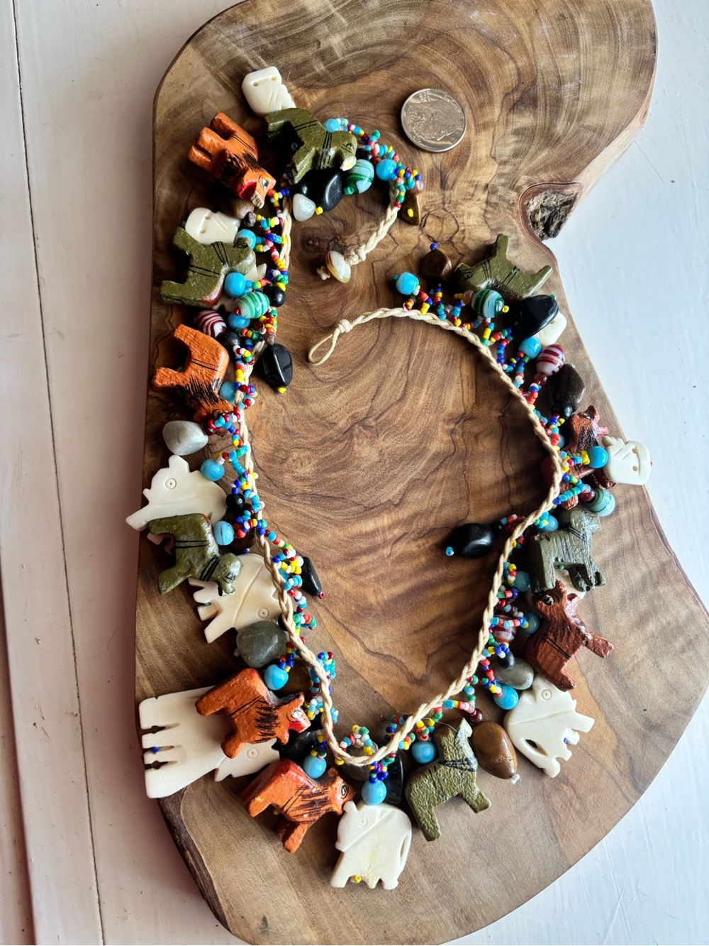Vintage necklace, Carved Fetish Animals- EUC